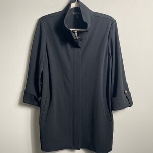 Ming Wang Black Straight Longline Blouse Topper with Zip & Snap Sleeves – Size M